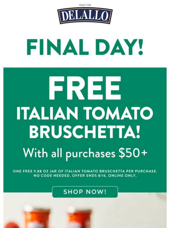 FREE Bruschetta is almost over!