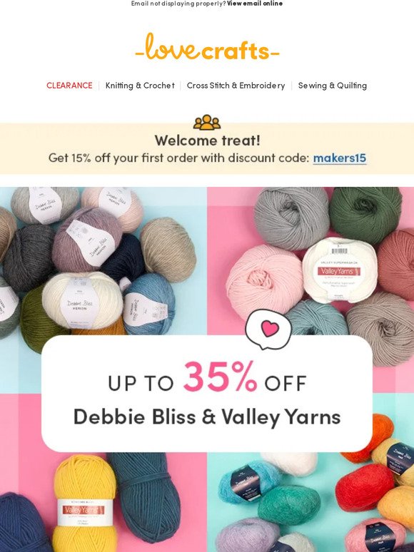 Get up to 35% off Debbie Bliss & Valley Yarns!
