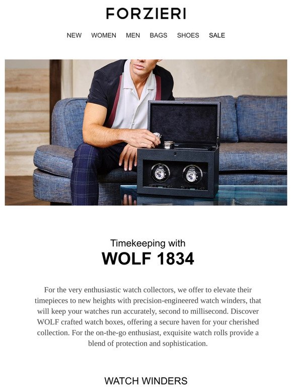 Keep time in style: unveil WOLF's exquisite watch cases & precision winders.