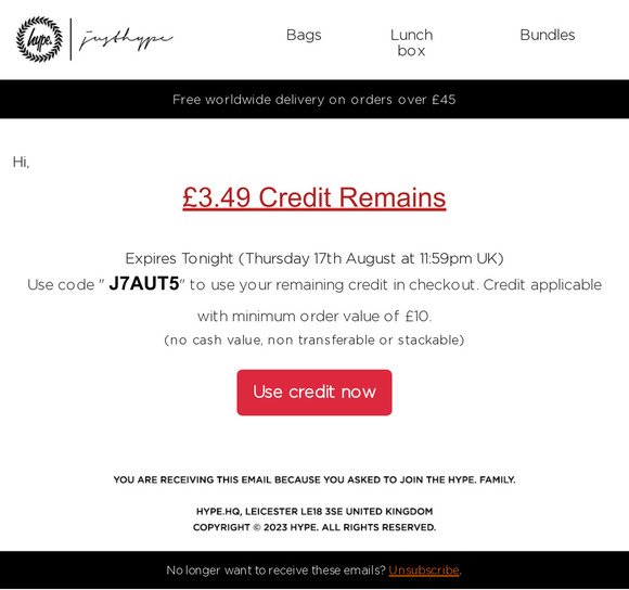 ⚠️ NOTICE: You have £3.49 credit! Ends tonight.