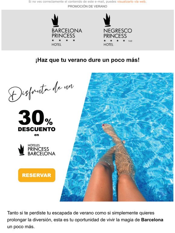 ☀️ Alarga tu verano: 30% de descuento con Princess Hotels Barcelona
