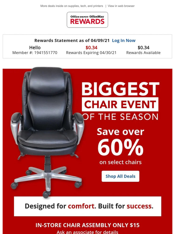 Office Depot® OfficeMax® Sit up & Save over 60 at our Biggest Chair