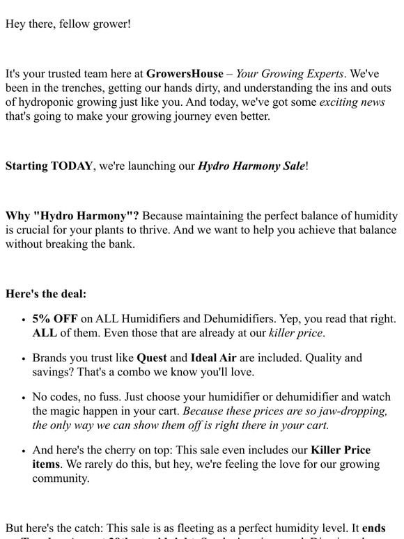 🌱 Introducing the "Hydro Harmony Sale" – Dive into Savings NOW! 🌱