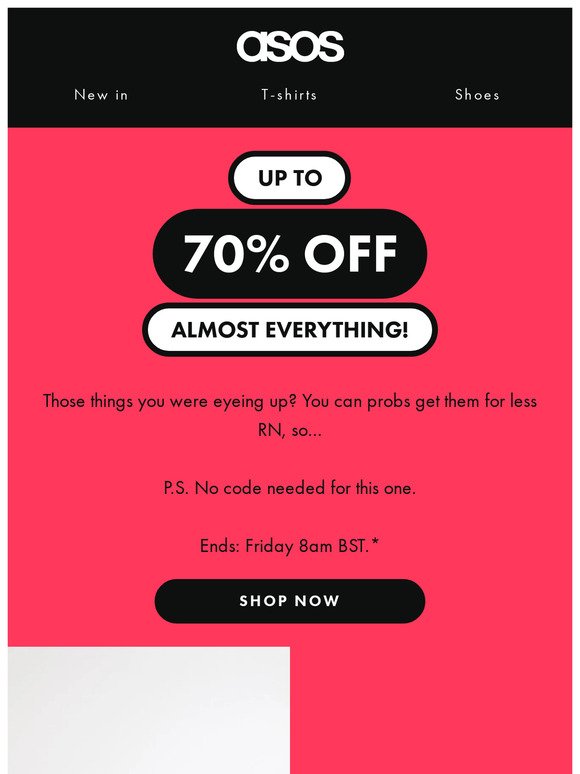 Up to 70% off almost everything! 😱