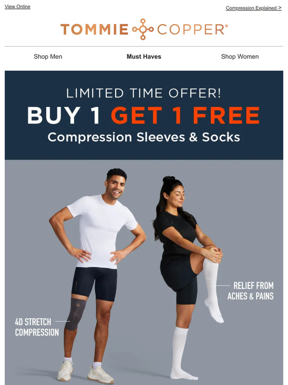Tommie Copper Buy 1 Get 1 FREE Compression Sleeves & Socks Milled