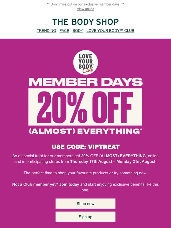🚨 Loyalty Members: 20% OFF starts today! 🚨