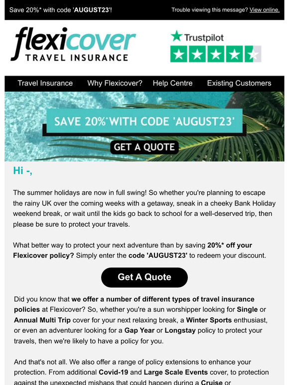 Save 20%* Off Your Travel Cover With Code 'AUGUST23'
