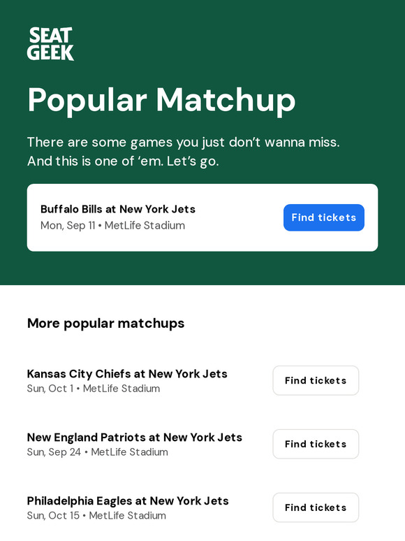 SeatGeek: The countdown is on for New York Jets football.