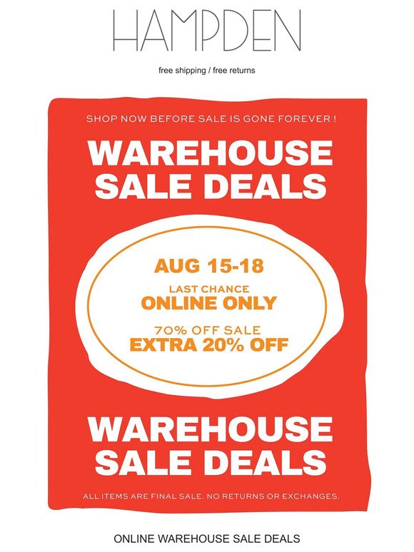 Online Warehouse SALE Ends Tonight at Midnight!
