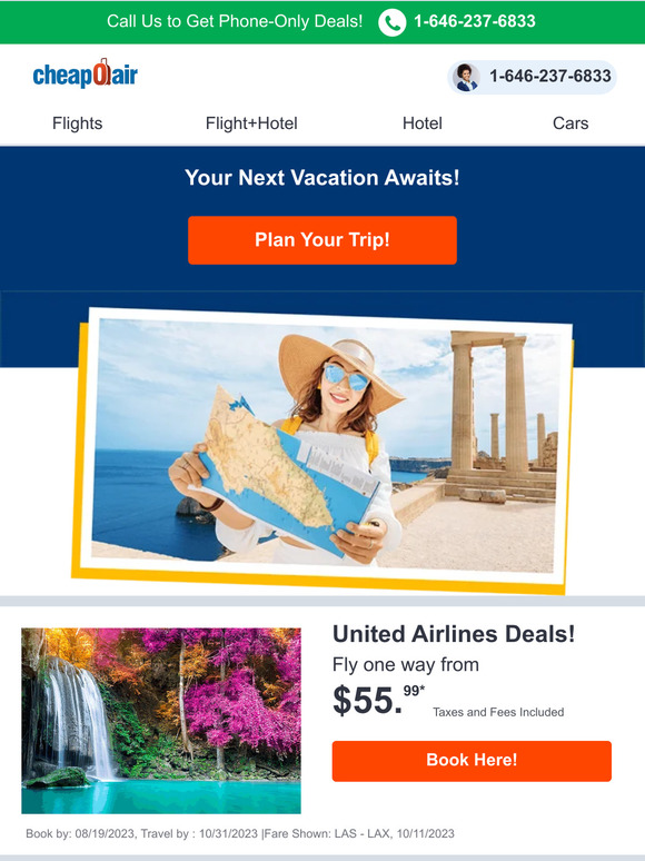 CheapOair United Airlines Deals! Fly from 55.99 Milled