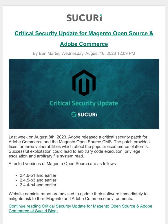 Critical Security Update for Magento Open Source & Adobe Commerce