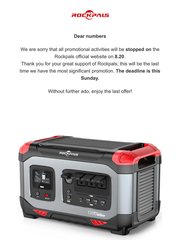 The last offer from Rockpals--$204 for 600W, $519 for 1300W