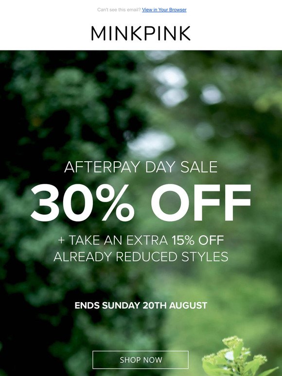 30% Off Select Styles Continues