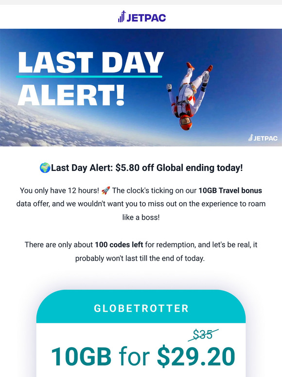 Running out soon 🏃 15% off 10GB Global