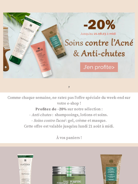 , -20% sur nos soins contre l'acné et les chutes de cheveux ✨