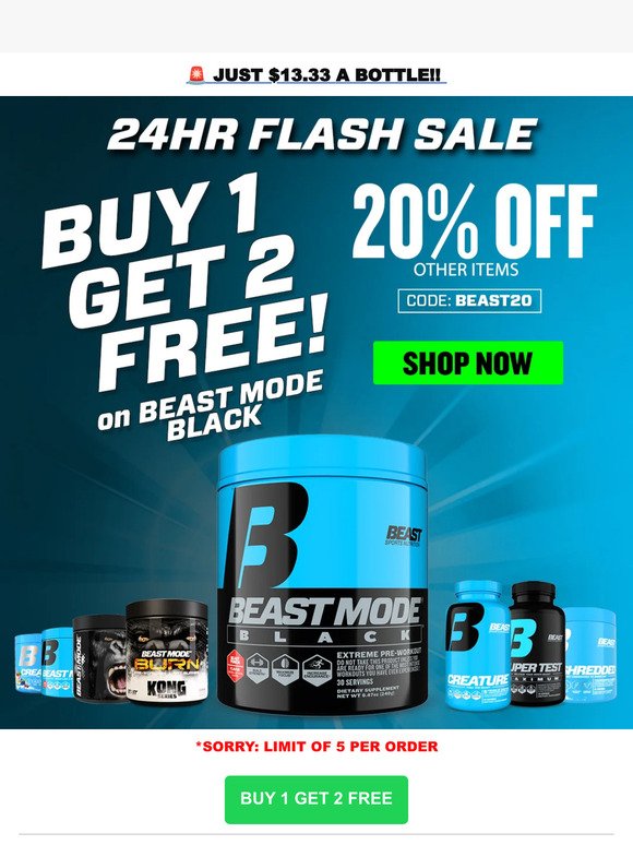 🤪 Insane Deal!  Buy 1 Get 2 FREE on Beast Mode Black