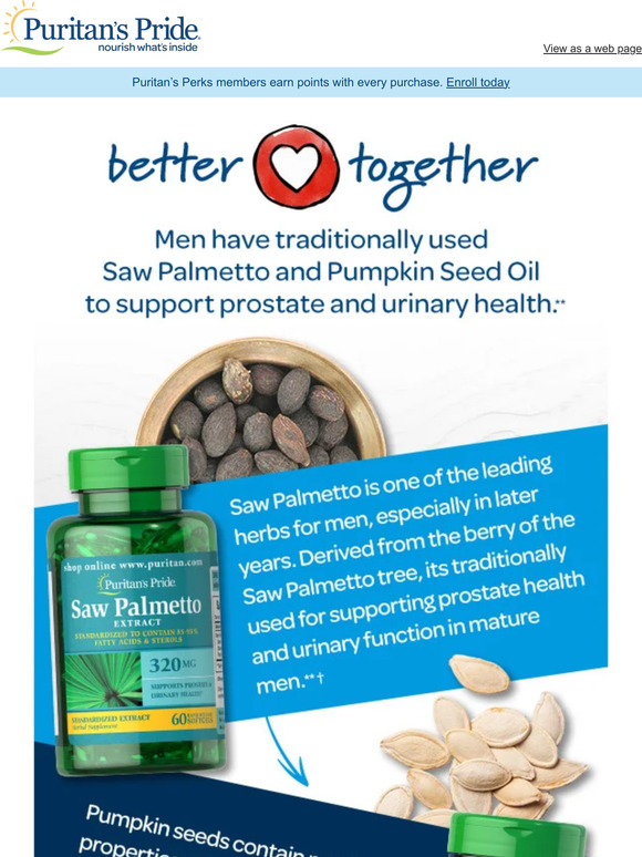 Puritan's Pride Better Together Saw Palmetto & Pumpkin Seed Oil Milled