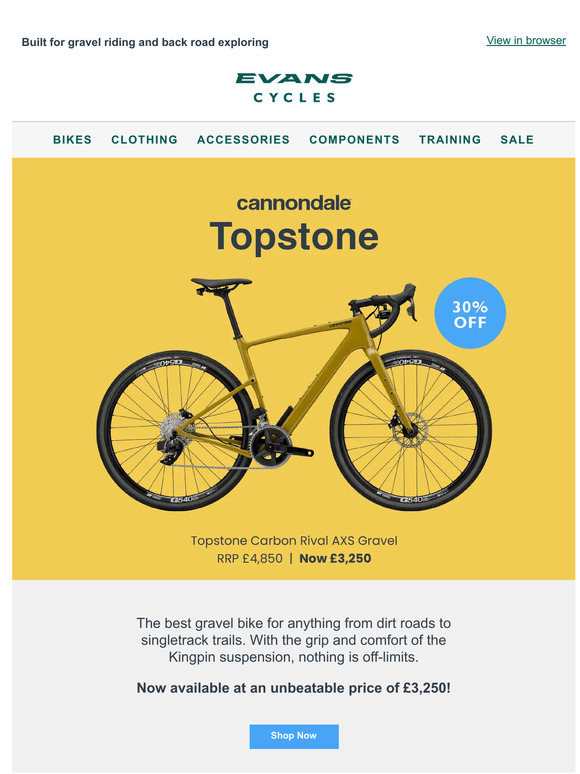 30% off the Cannondale Topstone Carbon Rival 💥
