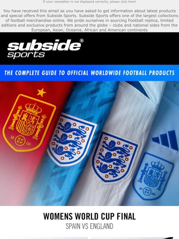 Official Football Shirts: Club and World Cup Kit from Subside Sports