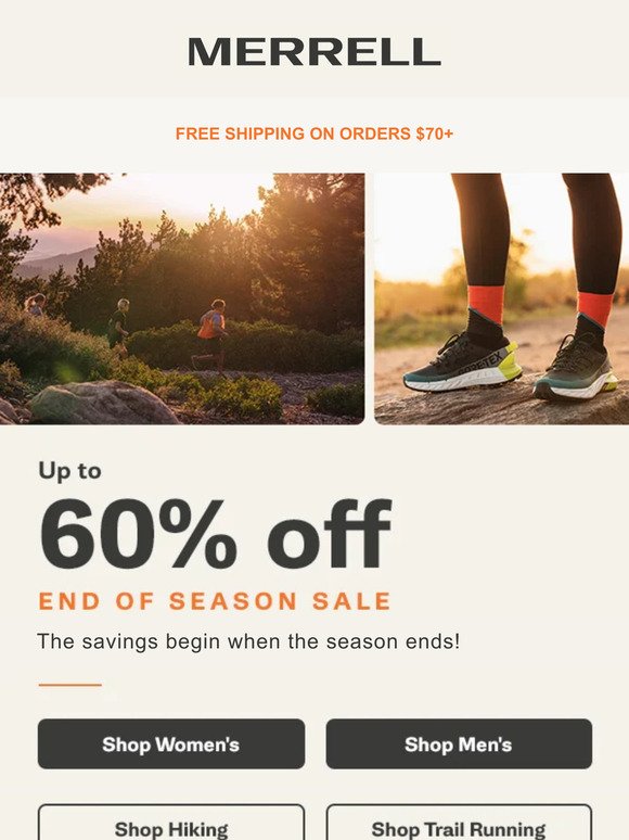 Ends tonight - Up to 60% off End of Season Sale