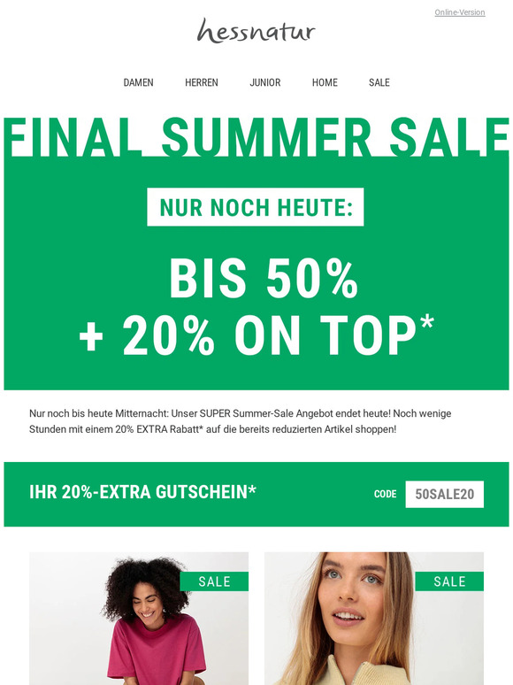 Nur noch HEUTE 🔥 20% EXTRA-Rabatt auf Sale