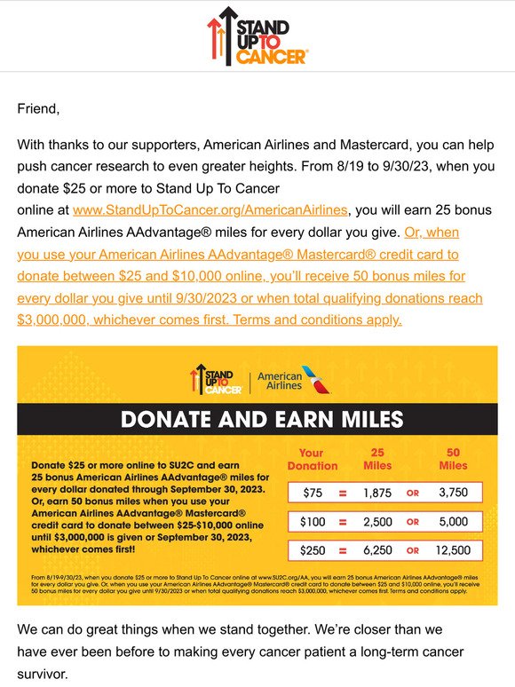 Donate and earn American Airlines Aadvantage® Miles