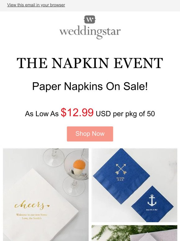 The Custom Napkin Event! Save up to 80% off Reception must-haves