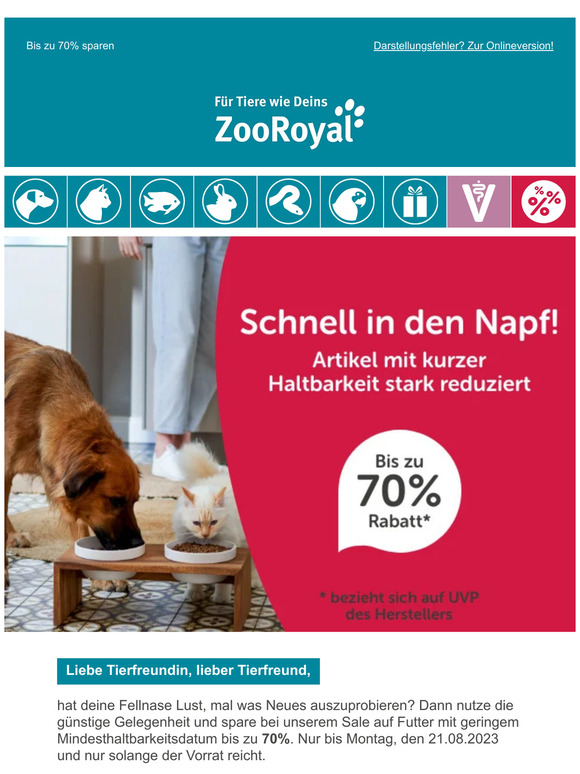 Im Sale auf Futter mit geringem Haltbarkeitsdatum bis zu 70% sparen