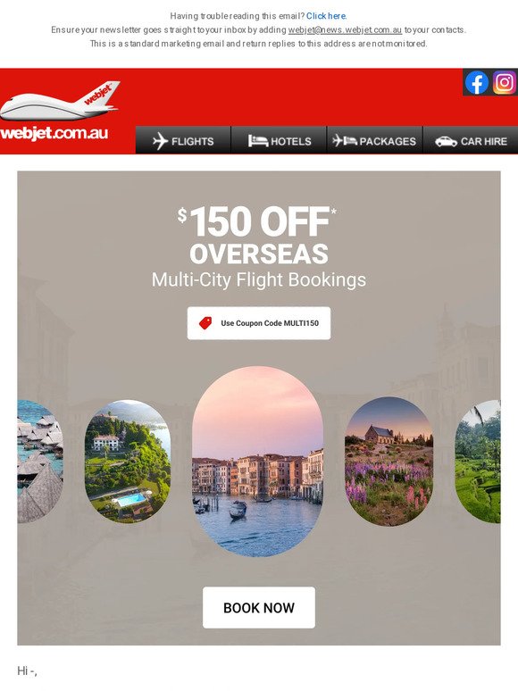 $150 OFF* overseas Multi-City flight bookings!