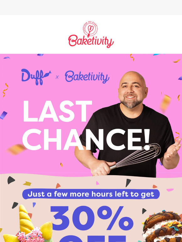 Last chance for 30% OFF all Duff baking kits! 👨‍🍳