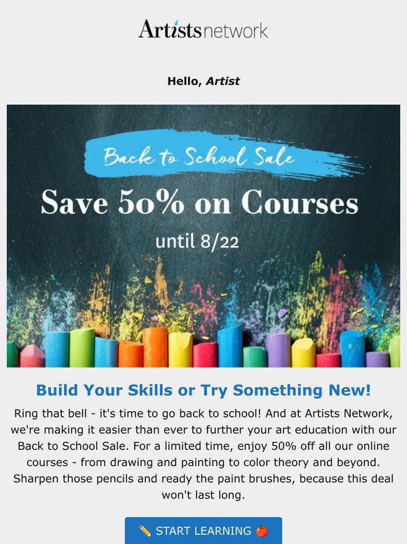 Go Back to Art School with 50% Off Courses🍎✏️