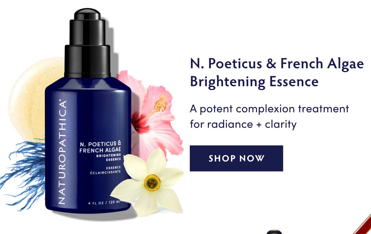 N. Poeticus & French Algae Brightening Essence. A potent complexion treatment for radiance + clarity.
