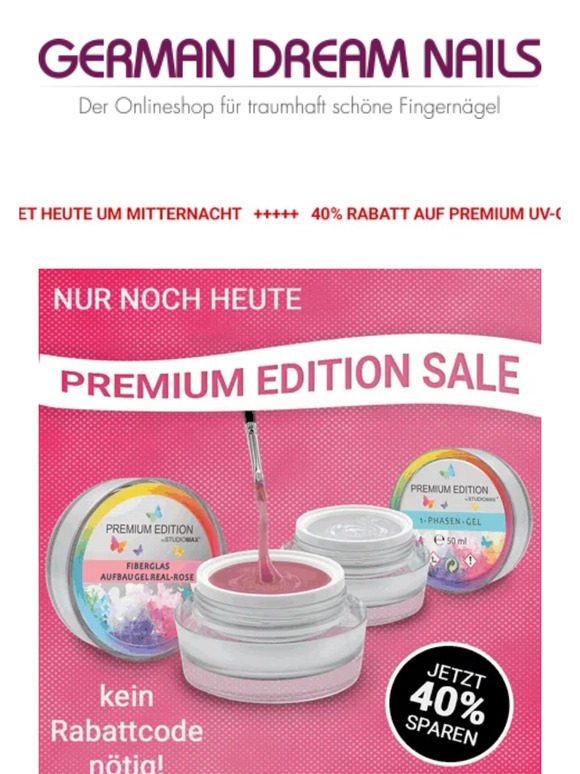 📣 Nur noch heute 40% auf unsere Premium Gele