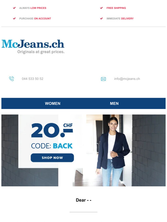 CHF 20 for your office outfit – McJeans.ch – free shipping