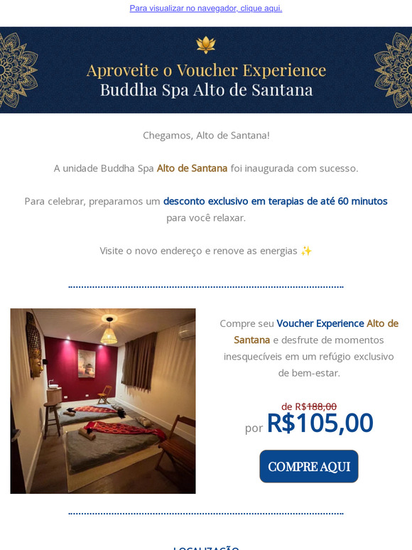 Promoção de inauguração Buddha Spa Alto de Santana