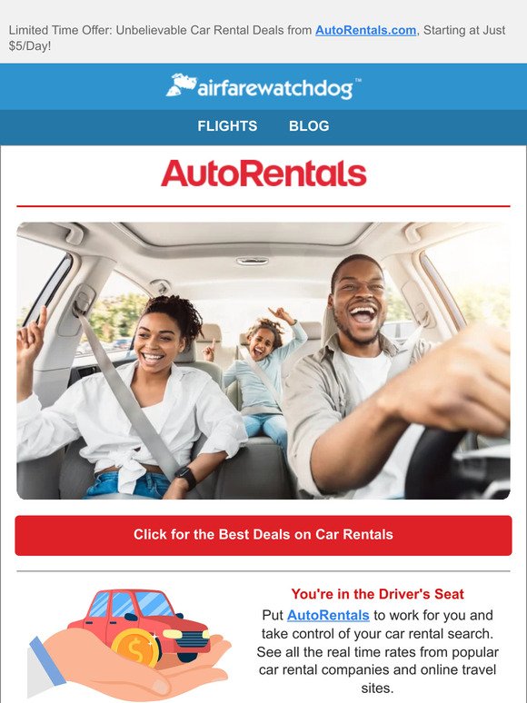 You're In the Driver's Seat! Car Rental Deals From $8/day Await You