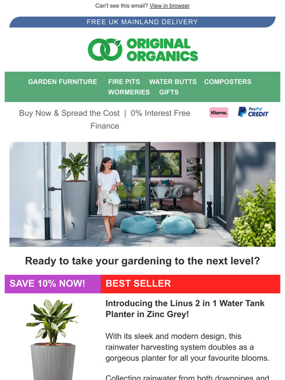 Upgrade Your Garden: Get 10% OFF on the Functional and Stylish Linus 2 In 1 Water Tank Planter!