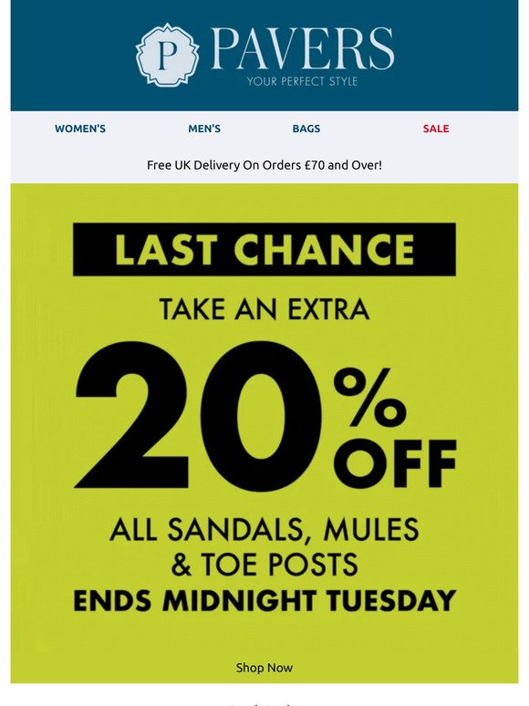 FINAL CALL | Extra 20% off sandals, mules & toe posts