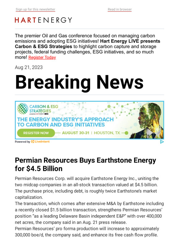Hart Energy: Breaking News: Permian Resources Buys Earthstone Energy