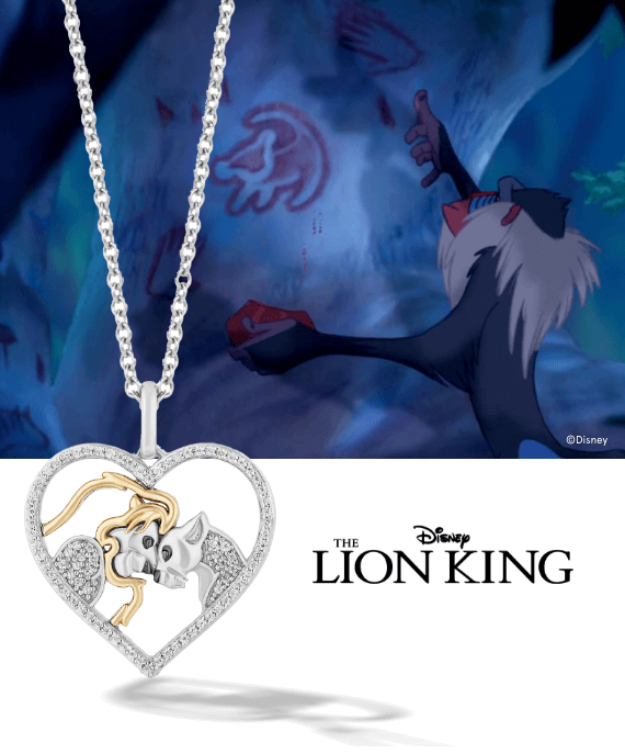 Disney Treasures The Lion King Diamond Heart Necklace 1/6 ct tw Sterling Silver & 10K Yellow Gold 17''