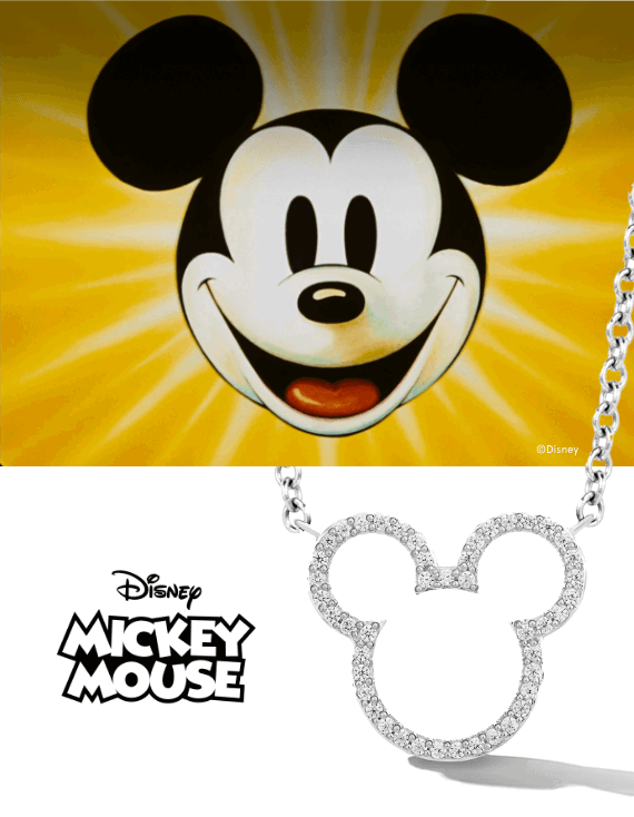 Disney Treasures Mickey Mouse Diamond Necklace 1/6 ct tw Sterling Silver 18''