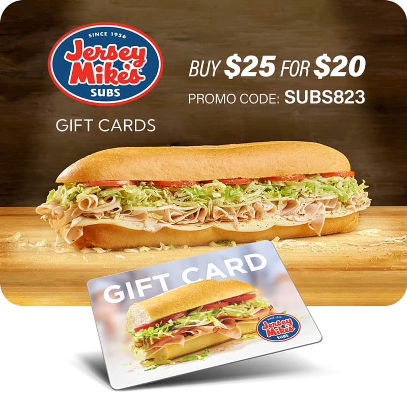 Jersey mike's best sale subs gift cards