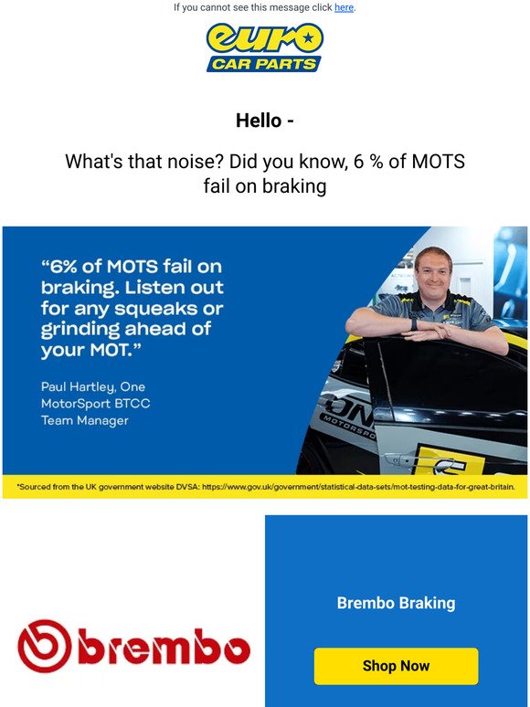 What's that noise? 6 % of MOTS fail on braking…