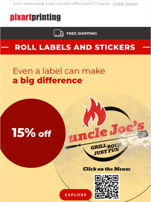 15 off labels and stickers. Give in to this