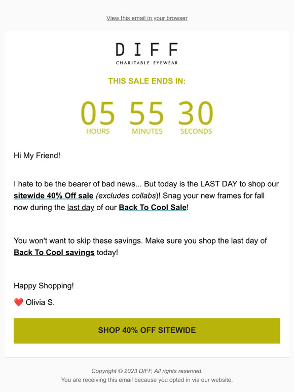 Re: 40% Off sitewide ends tonight!
