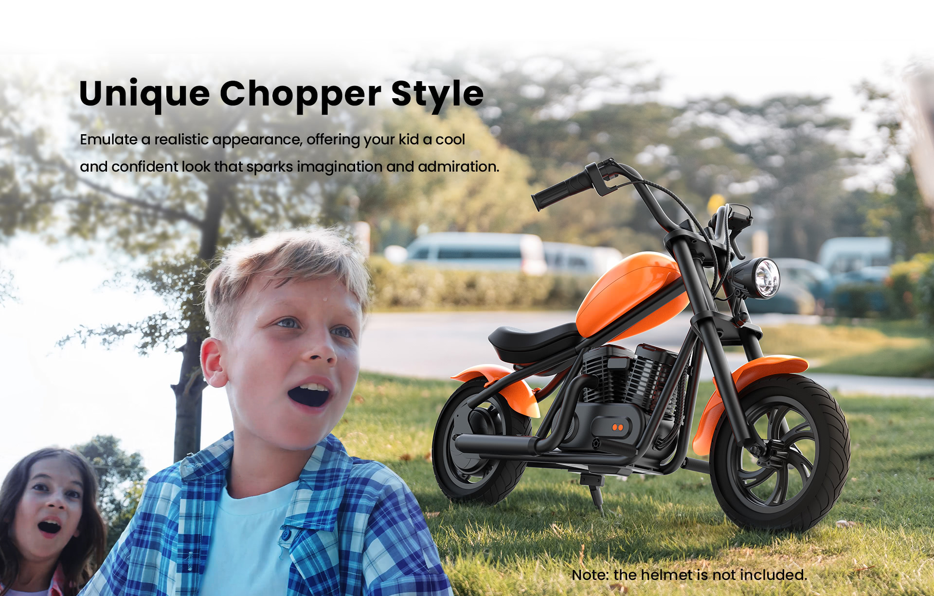 Hyper GOGO Cruiser 12 Plus Electric Motorcycle for Kids, 12 x 3 Tires,  160W, 5.2Ah, Bluetooth Speaker, LED Lights - Orange 