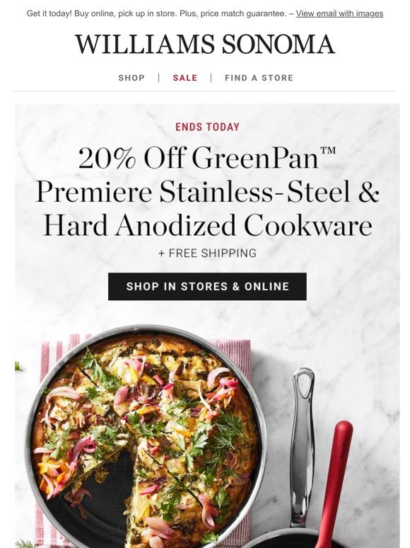 Ends today: 20% OFF GreenPan Premiere Cookware + free shipping