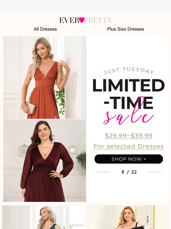 Just Tuesday:$29.99~$39.99 For Selected Dresses