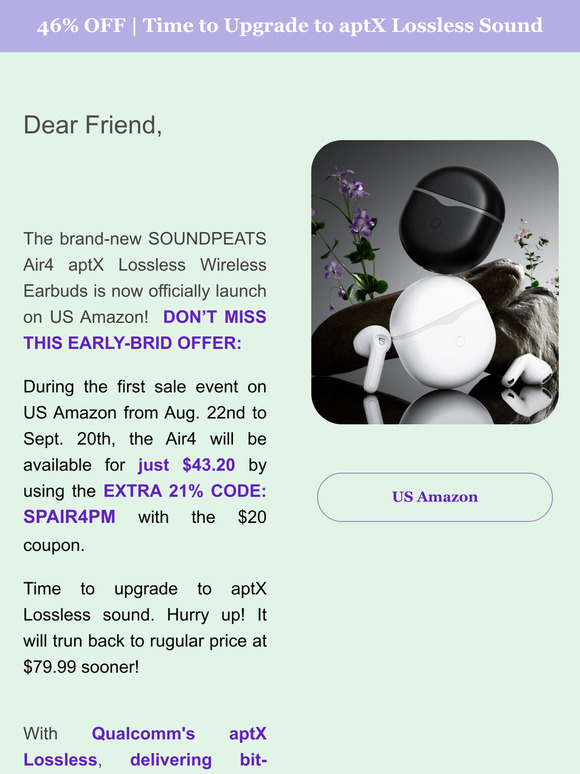 Early 46% OFF for Air4 aptX Lossless Audio Earbuds