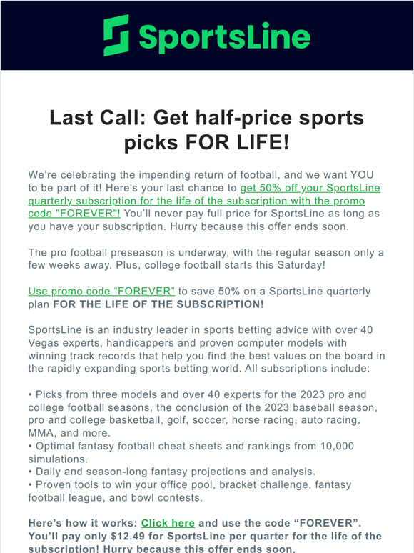 Sportsline: Football Season is Here: Get a Discount for Life at SportsLine